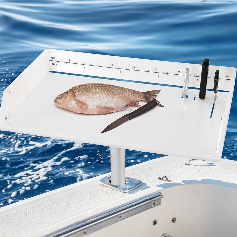 BEAMNOVA Boat Cutting Board Bait Table White Boat Bait Cutting Board With Plier Storage and Knife Slot,Bait Table for Boat with Rod Holder Mount Fishing Fillet Table，Boat Accessories Marine，20”x12“ - Image 1